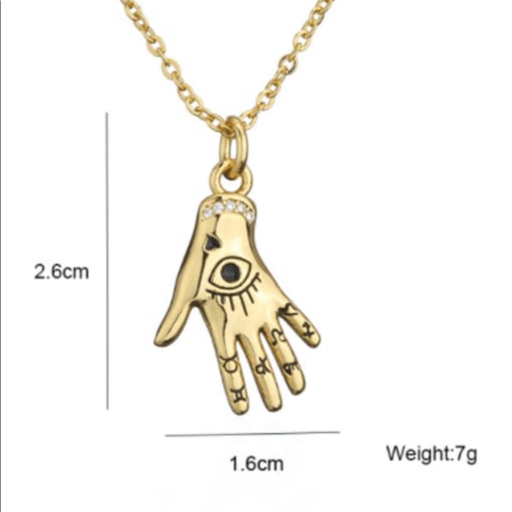 Brass enamel evil eye hand necklace